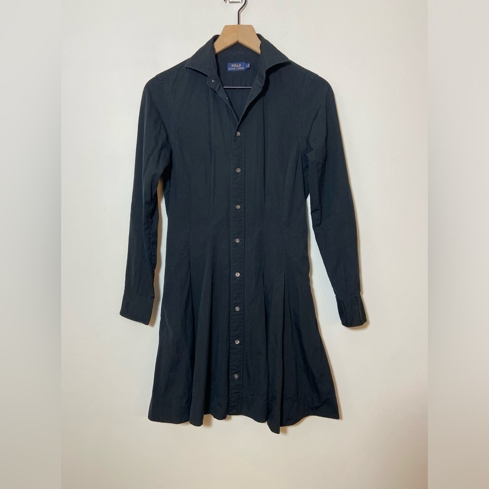 Polo By Ralph Lauren Charlotte Shirt Dress Black Button-down Cotton Flared 4 (S)